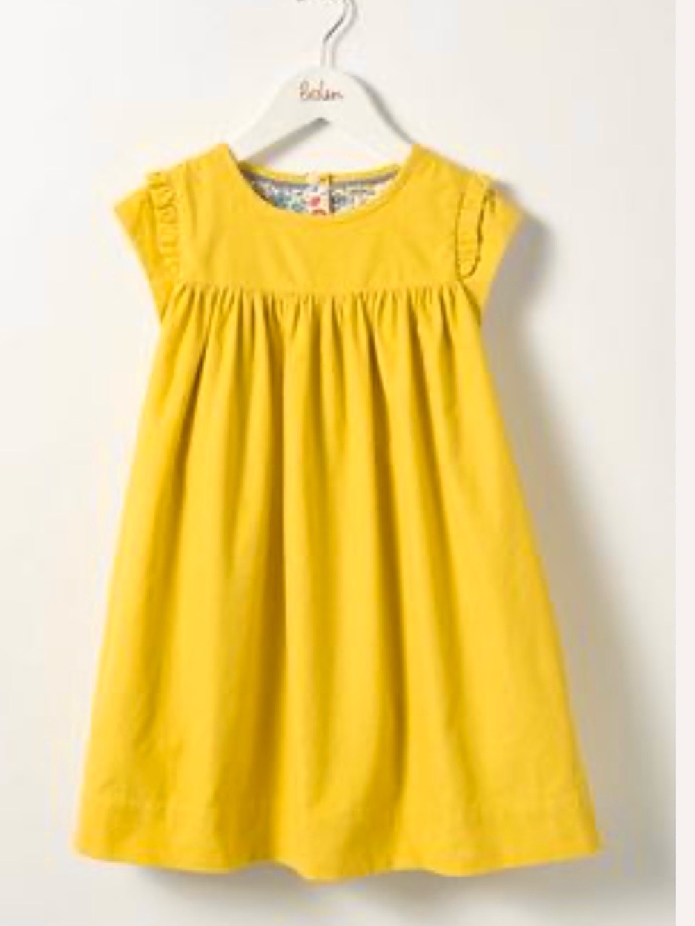 Mini Boden Yellow Cap-Sleeve Gathered Pinafore Dress